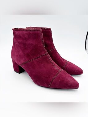 Farylrobin Red Suede Bejeweled Ankle Boots